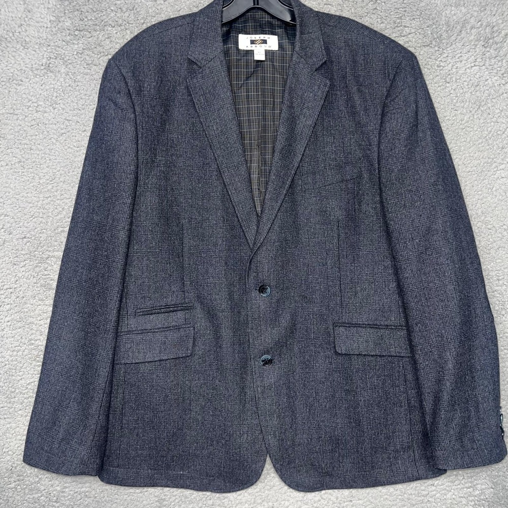 Joseph Abboud Blazer Men's XL Gray Plaid Lined Elbow Patch Wool Blend Sport Coat